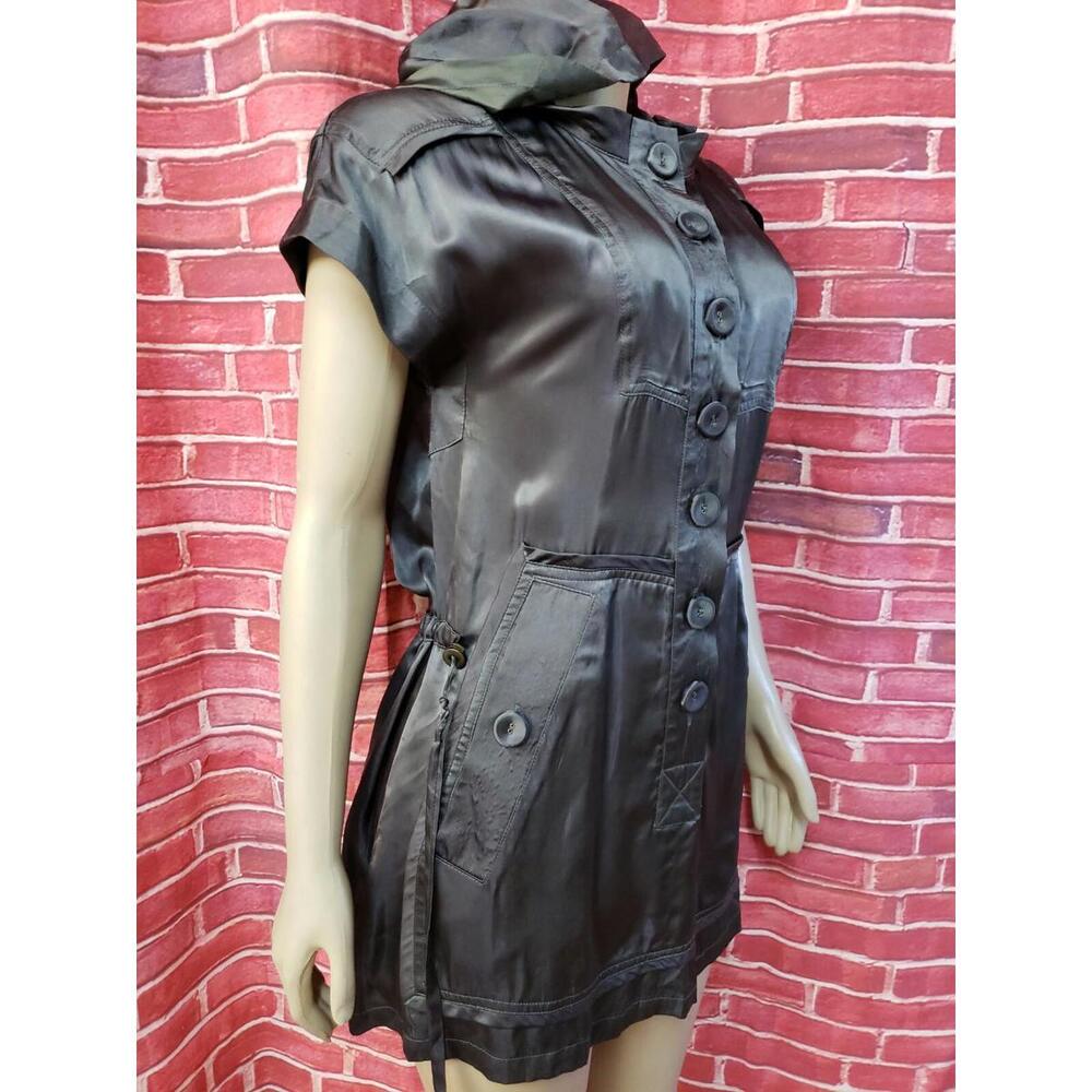 Nanette Lepore Gray Satiny Size XS Hooded Women's Mini Dress Buttons Front #C - Picture 6 of 10